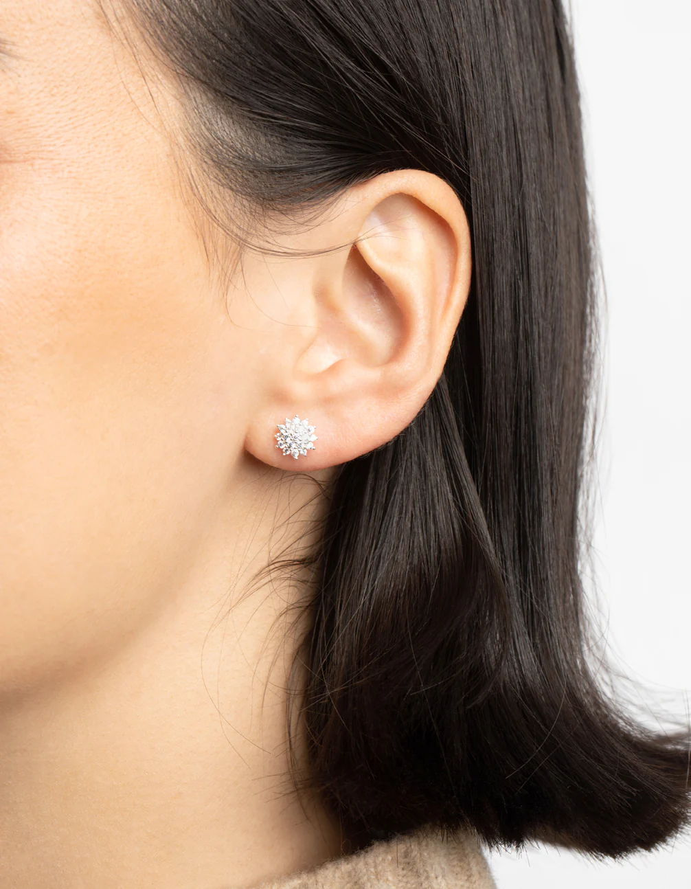 Sterling Silver Cubic Zirconia Sun Stud Earrings - Image 2
