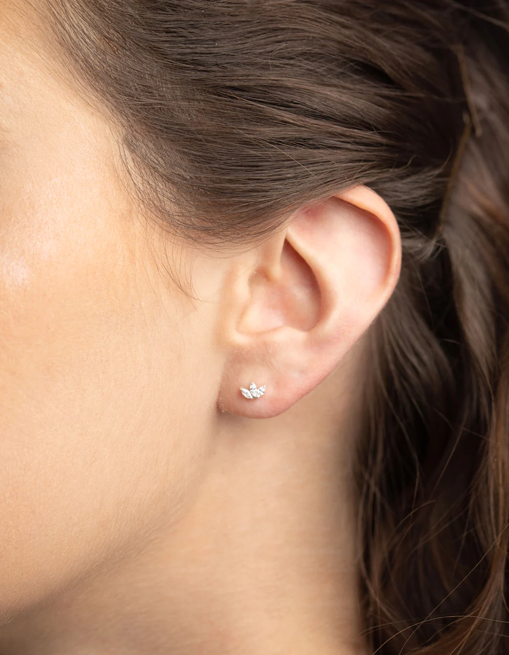 Sterling Silver Cubic Zirconia Leaf Stud Earrings - Image 2