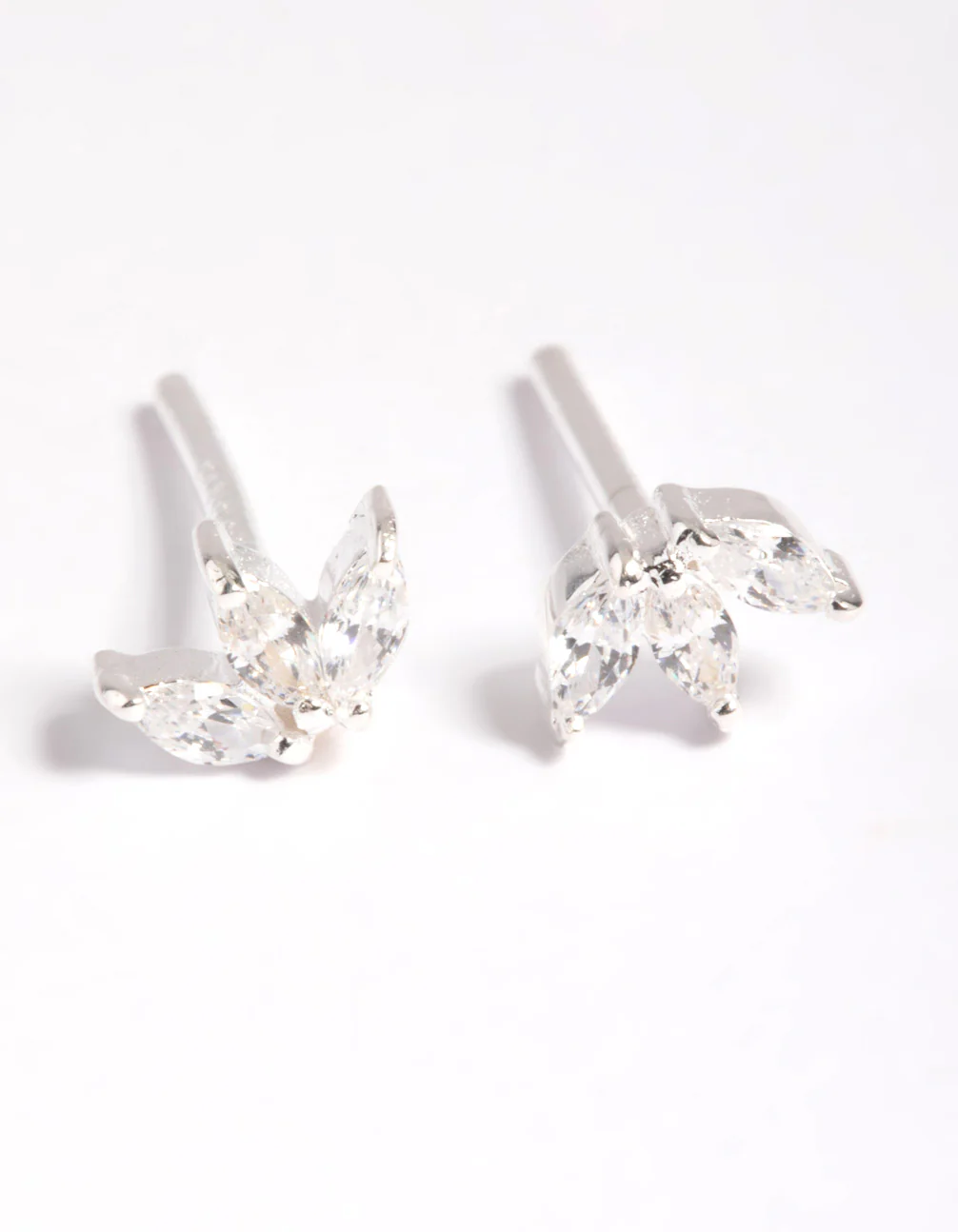 Sterling Silver Cubic Zirconia Leaf Stud Earrings - Image 3