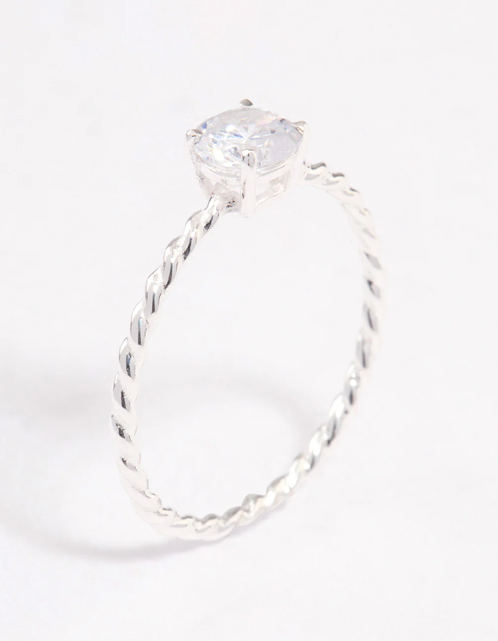 Sterling Silver Cubic Zirconia Twisted Engagement Ring - Image 2
