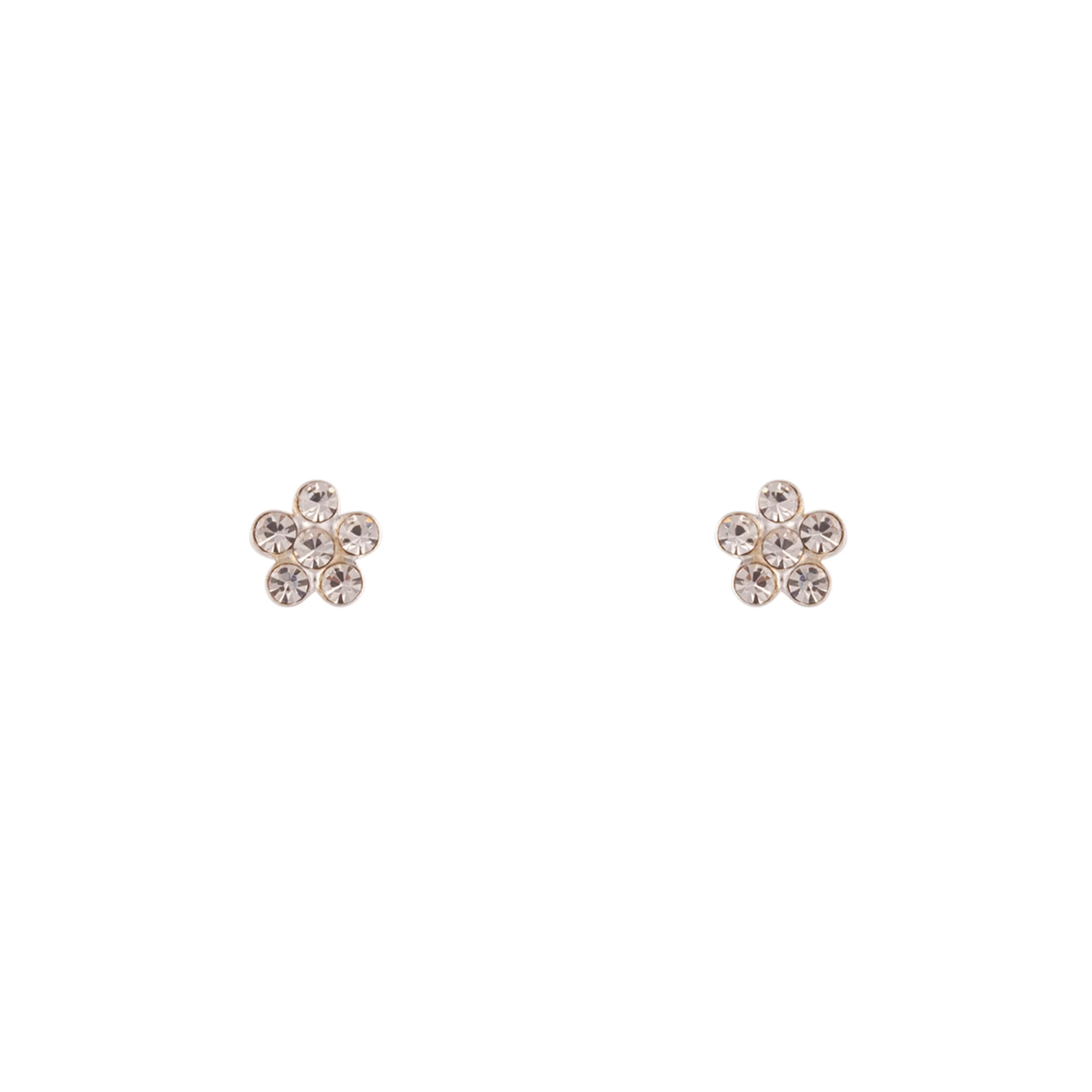 Sterling Silver Mini Diamante Flower Stud Earrings - Image 2