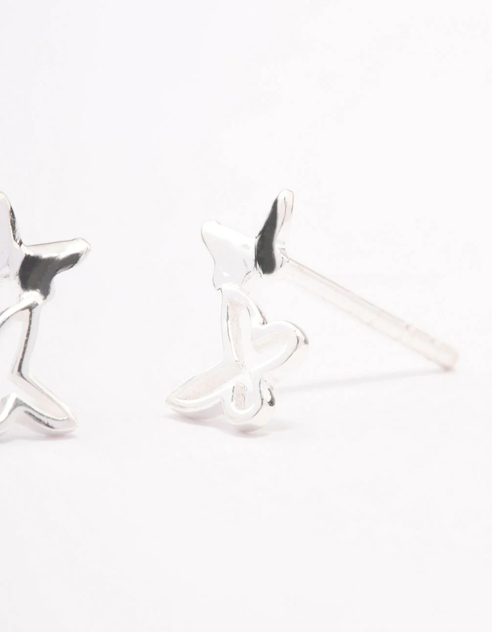 Sterling Silver Double Open Butterfly Stud Earrings - Image 2