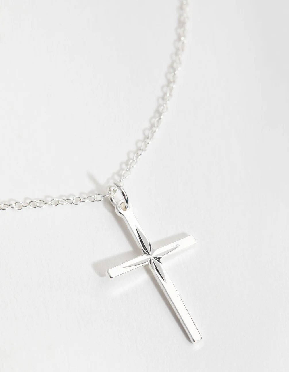 Sterling Silver Diamond Cut Cross Necklace - Image 4