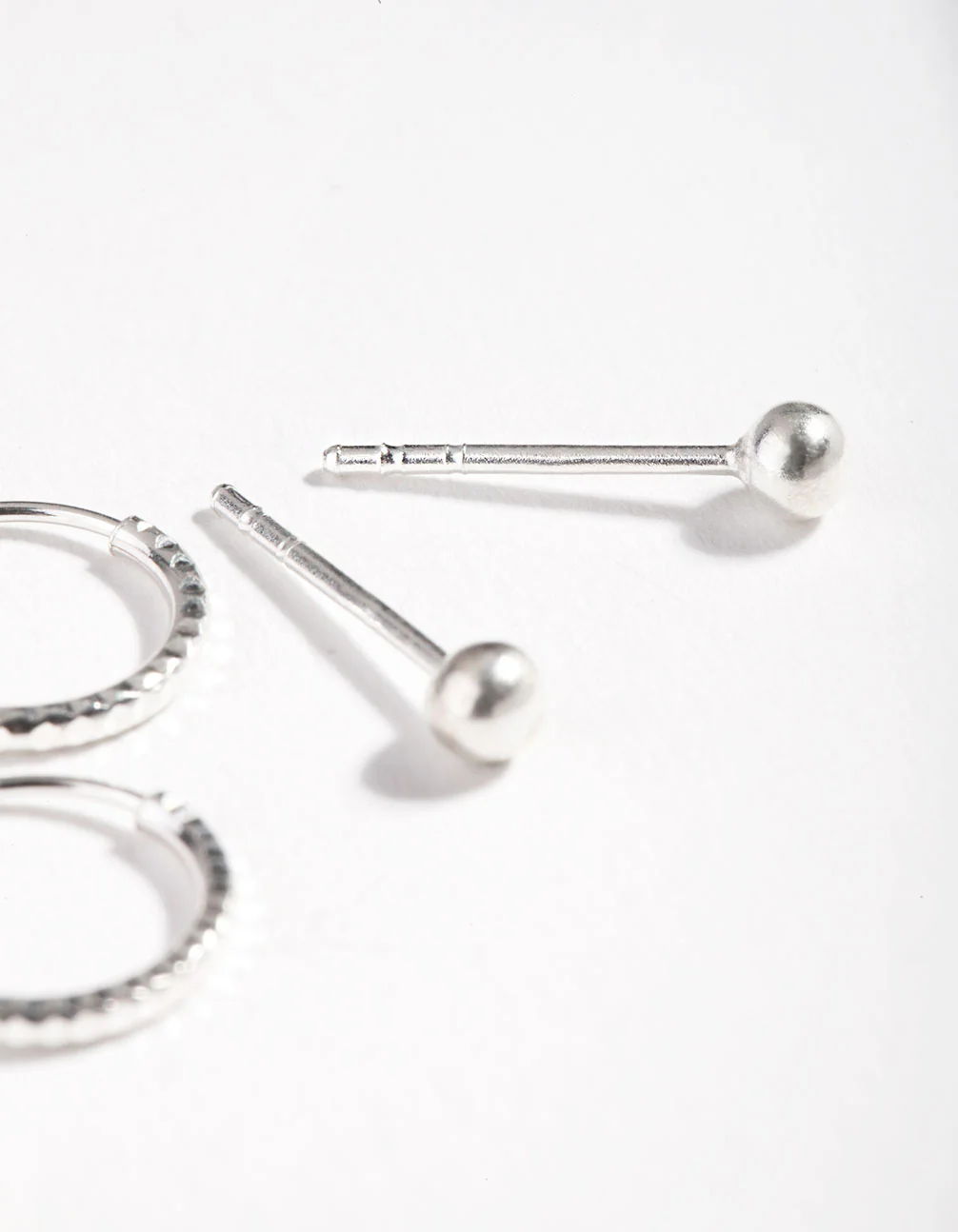 Sterling Silver Mini Textured Hoop Stud Earring Pack - Image 2