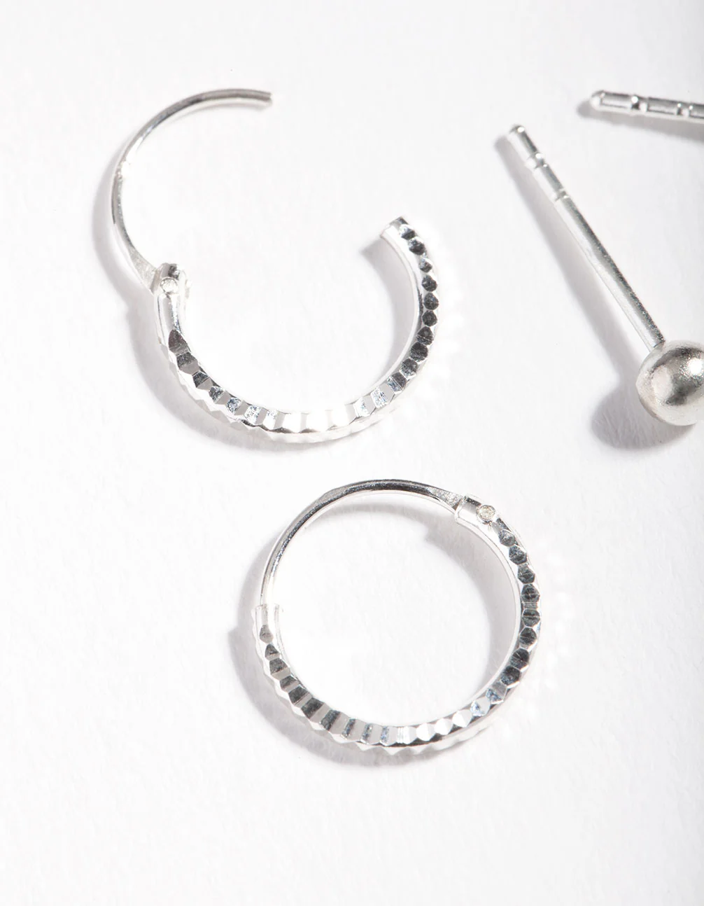 Sterling Silver Mini Textured Hoop Stud Earring Pack - Image 3