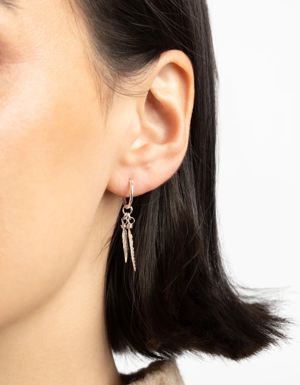 Sterling Silver Leaves Huggie Hoop Earrings - Image 2