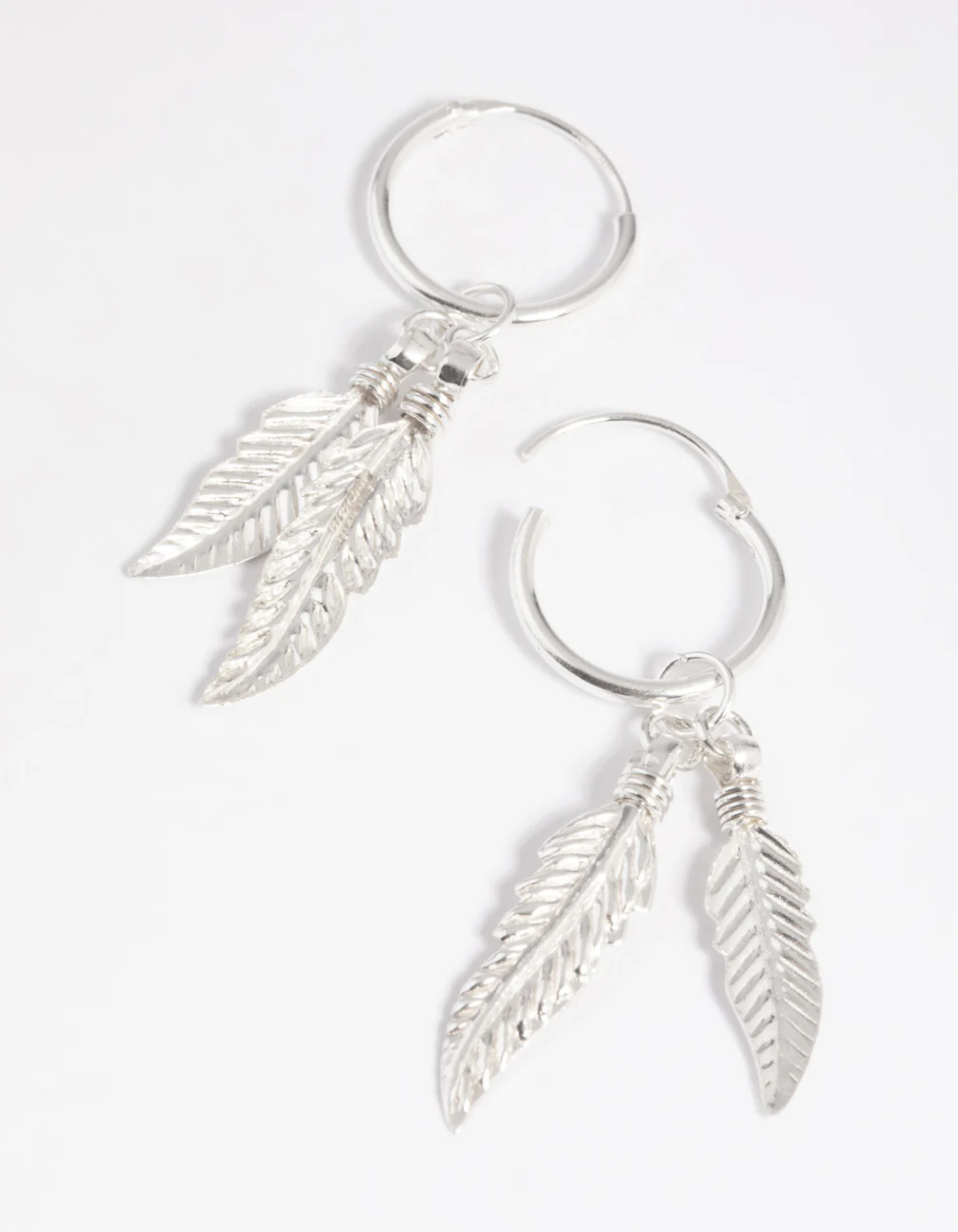 Sterling Silver Leaves Huggie Hoop Earrings - Image 3