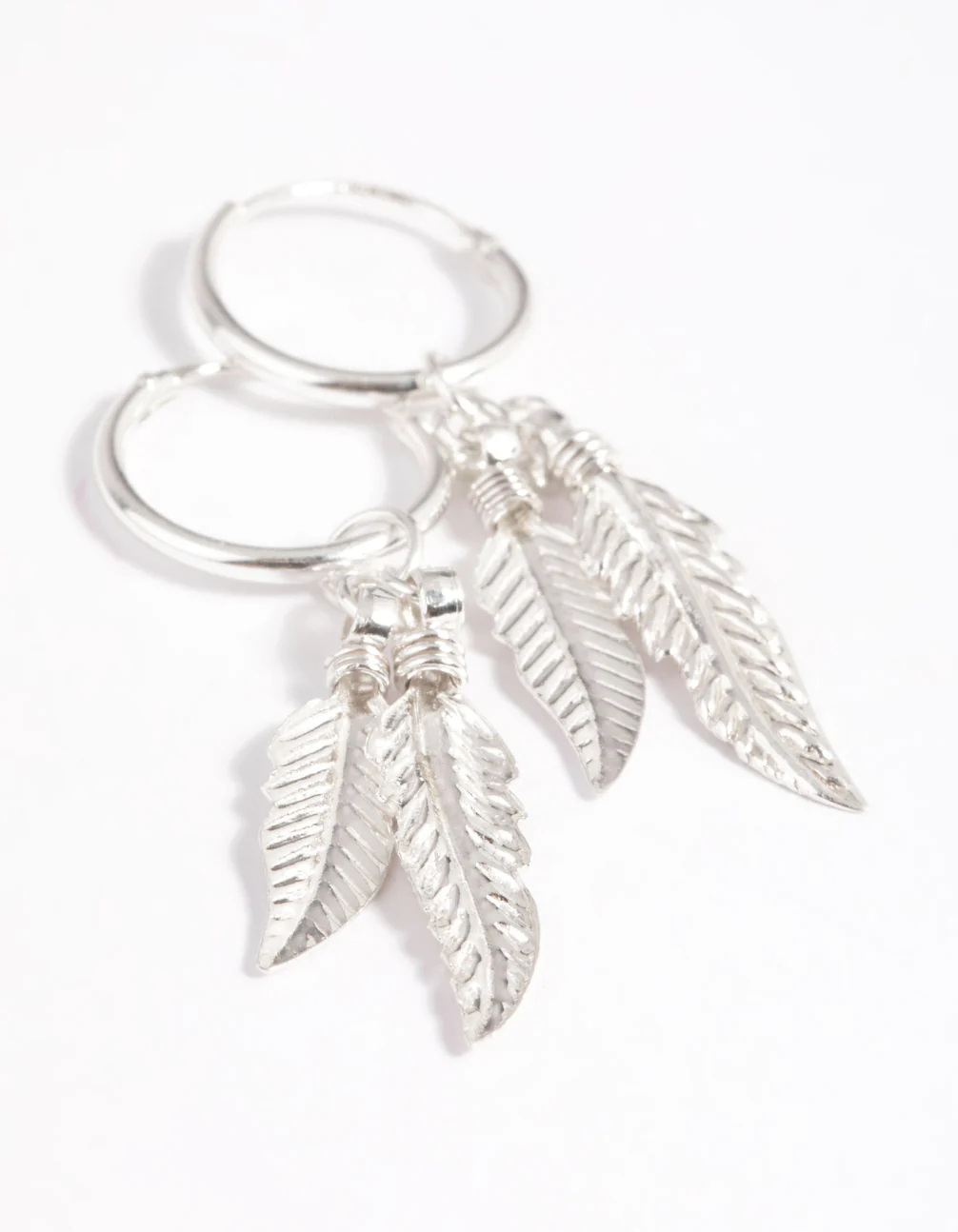 Sterling Silver Leaves Huggie Hoop Earrings - Image 4