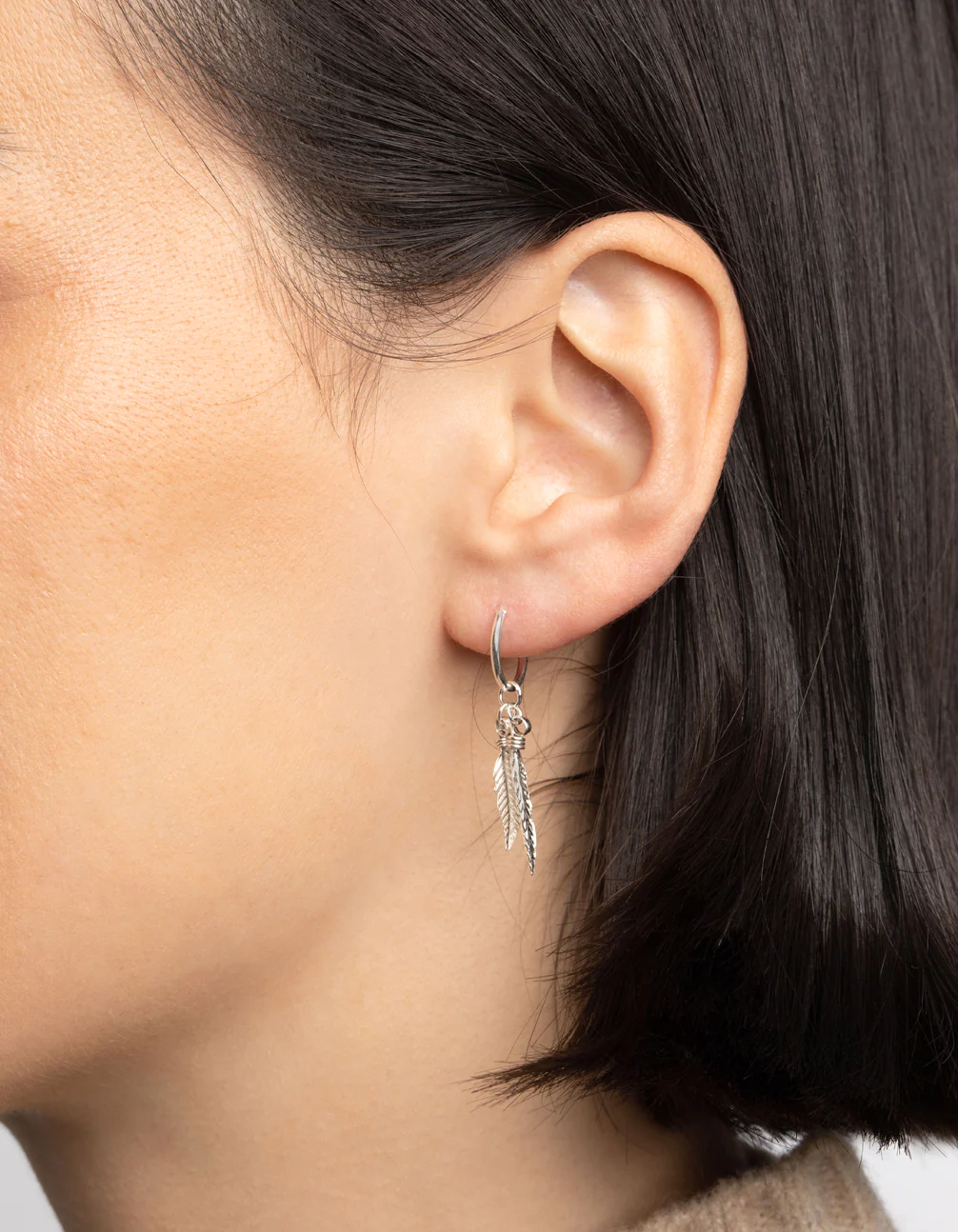 Sterling Silver Leaves Huggie Hoop Earrings - Image 5