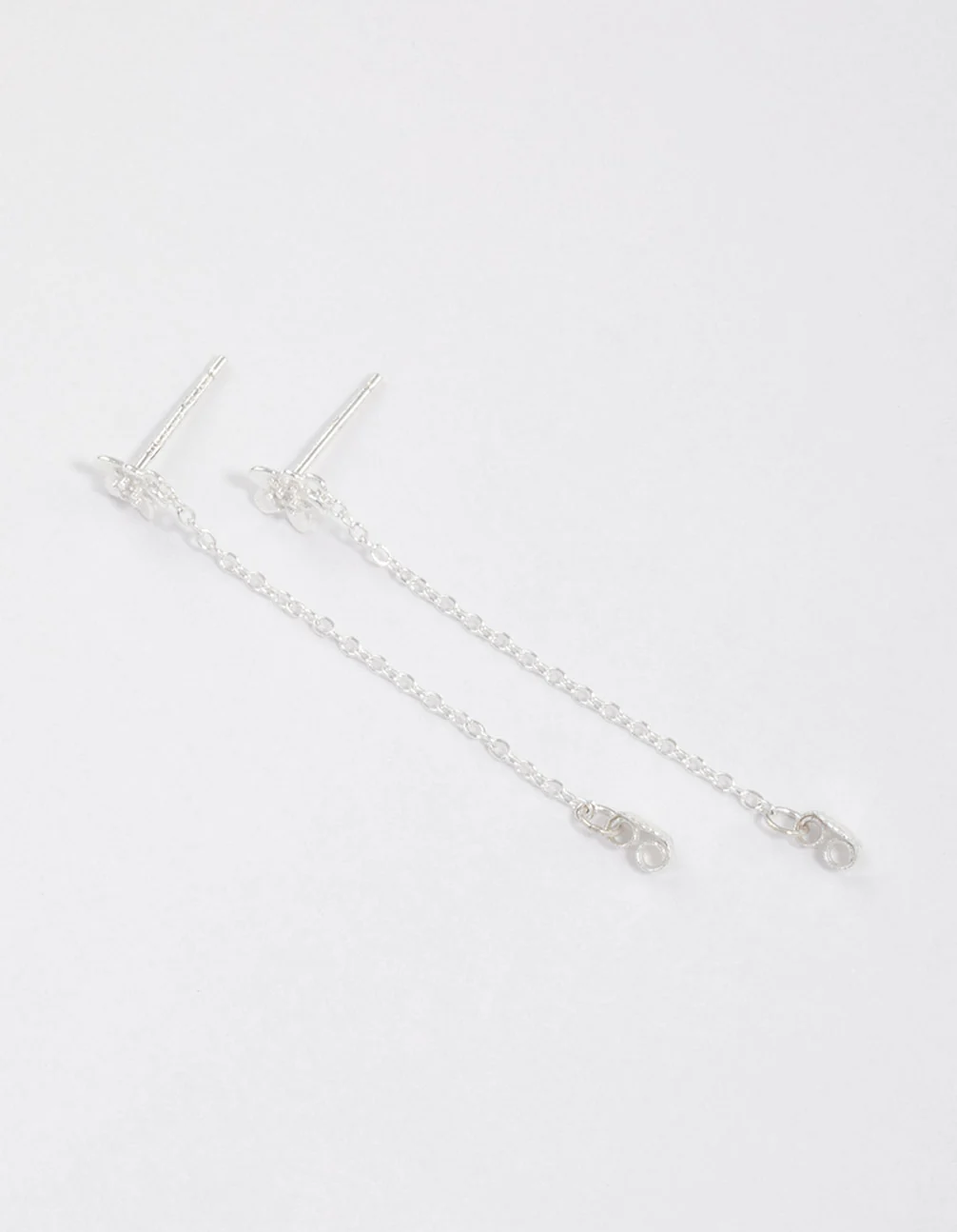 Sterling Silver Flower Stud Chain Earrings - Image 2