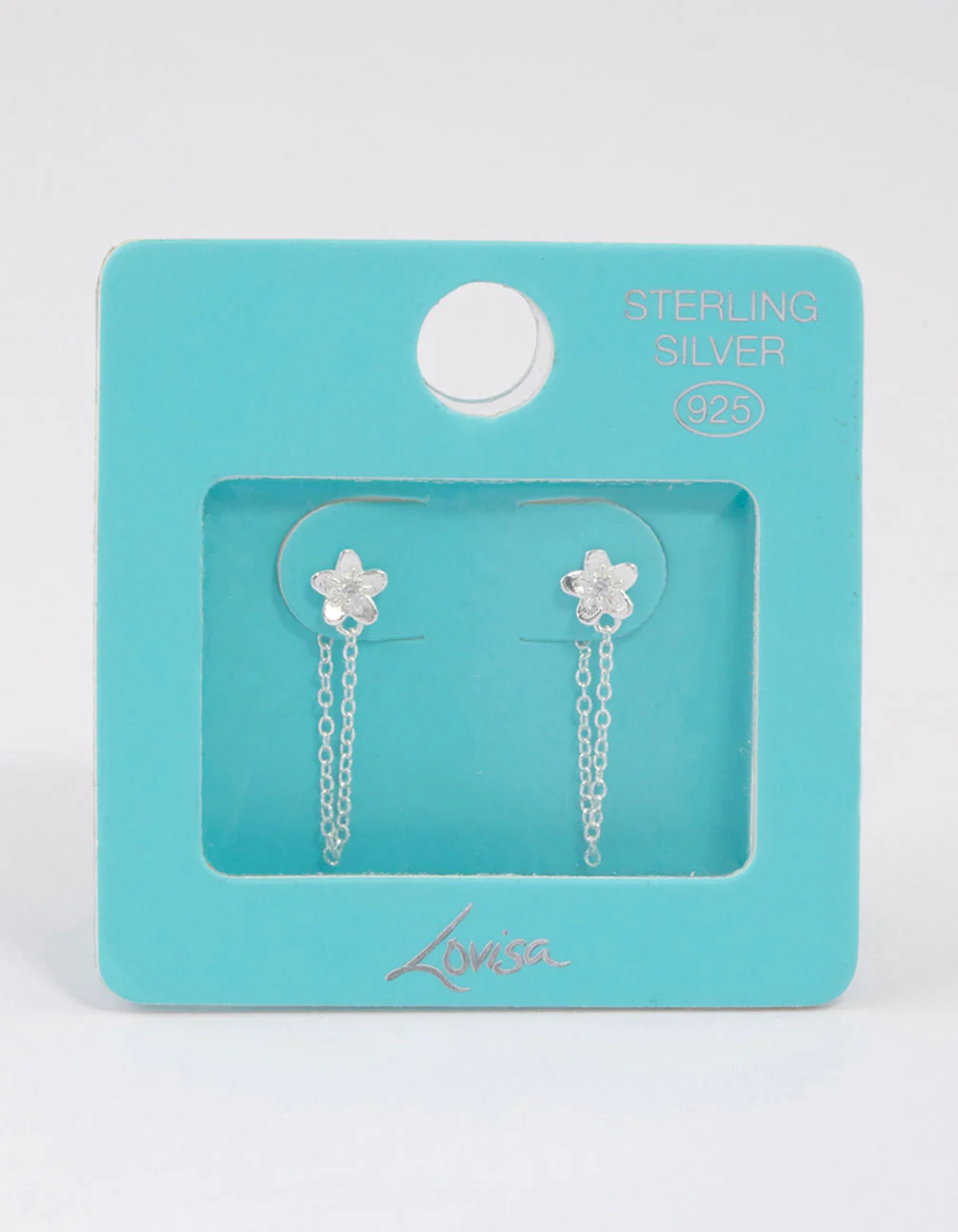 Sterling Silver Flower Stud Chain Earrings - Image 3