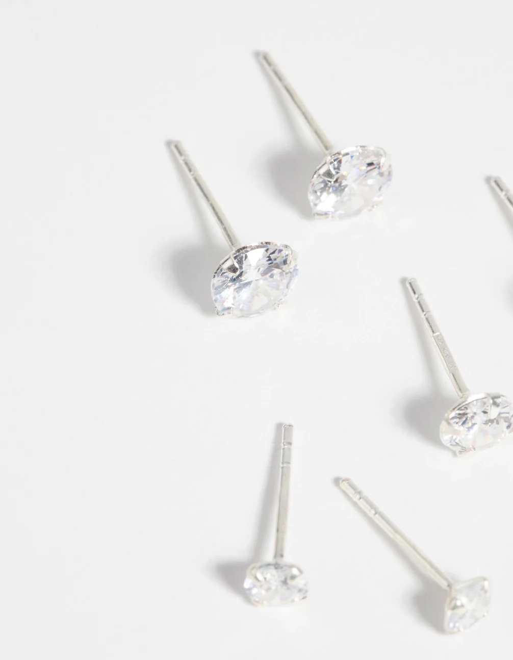 Sterling Silver Graduating Cubic Zirconia Stud Earring Pack - Image 2