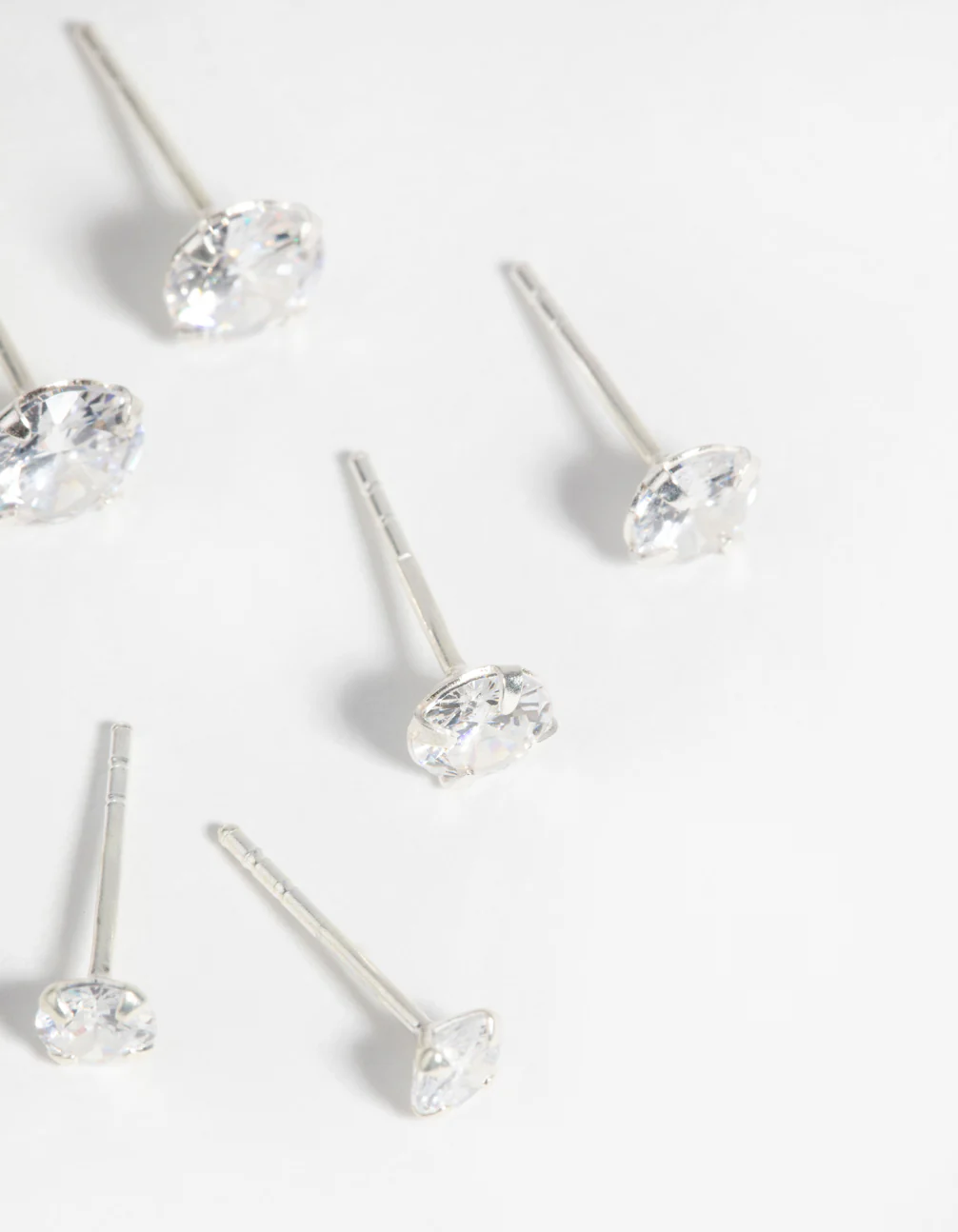Sterling Silver Graduating Cubic Zirconia Stud Earring Pack - Image 3