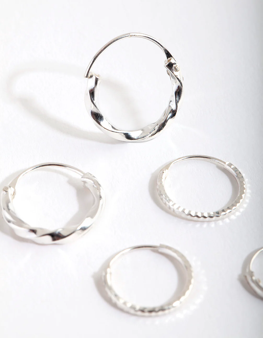 Silver Graduating Textured Hoop Earring Pack - Image 3