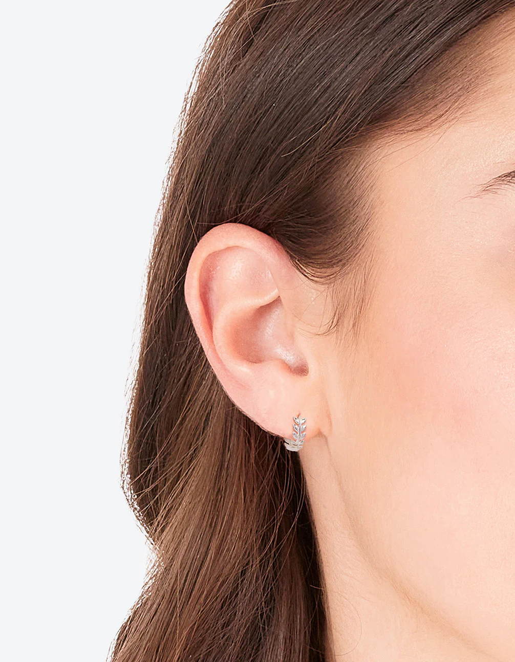 Sterling Silver Leaf Huggie Hoop Earrings - Image 2