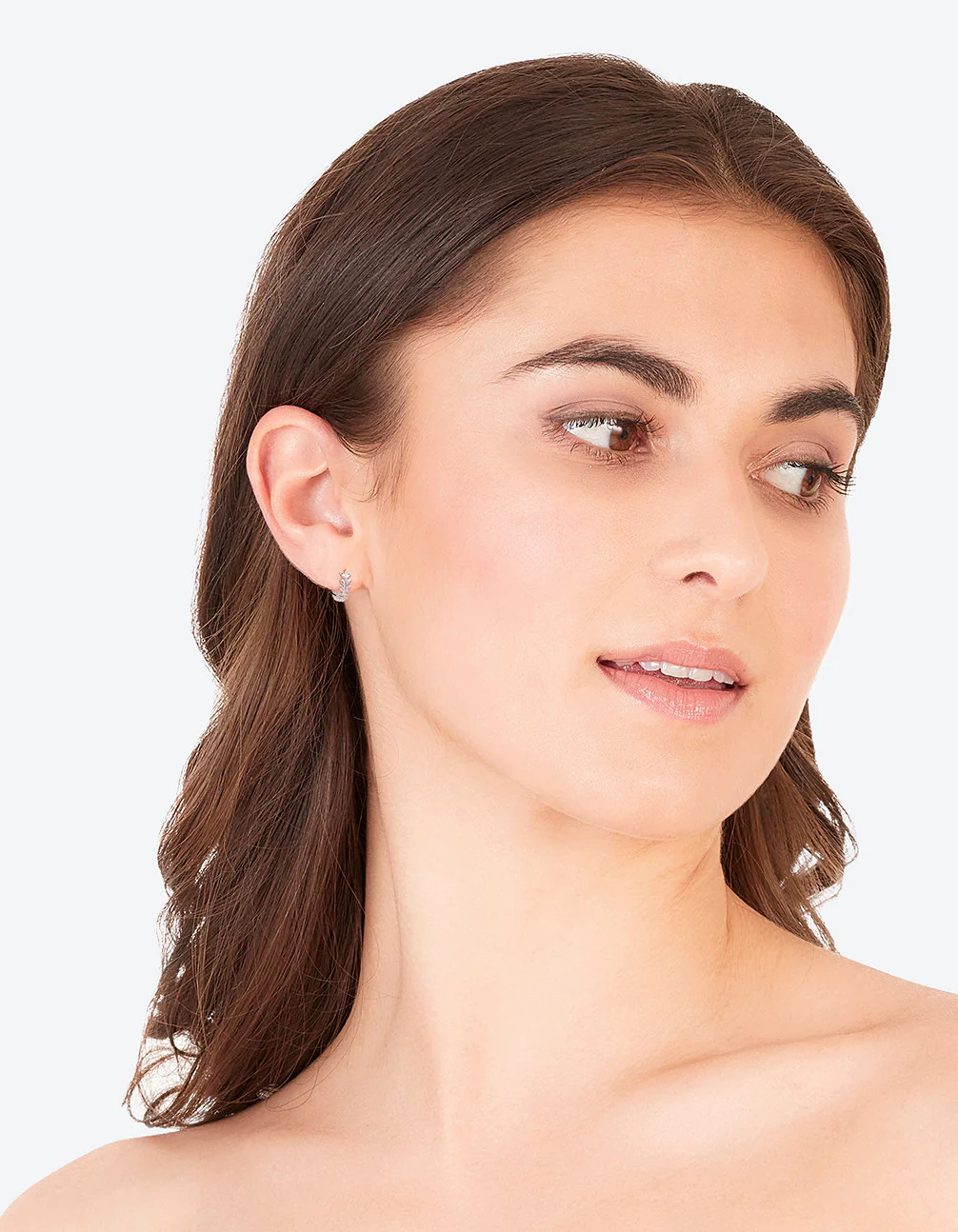 Sterling Silver Leaf Huggie Hoop Earrings - Image 3