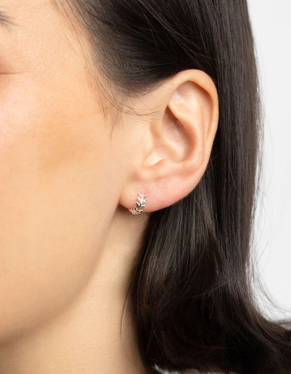 Sterling Silver Leaf Huggie Hoop Earrings - Image 4