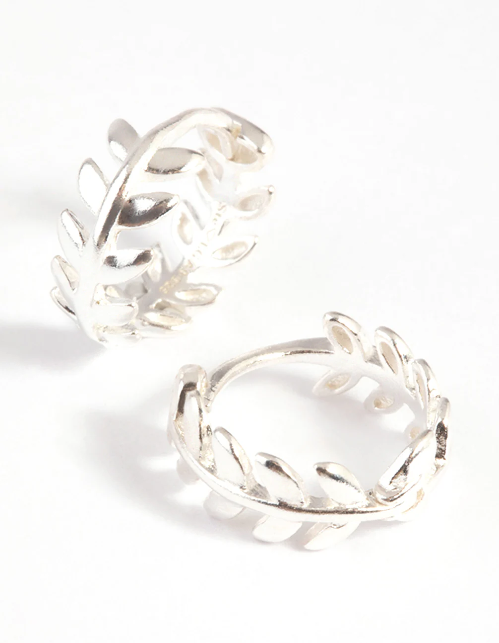 Sterling Silver Leaf Huggie Hoop Earrings - Image 5