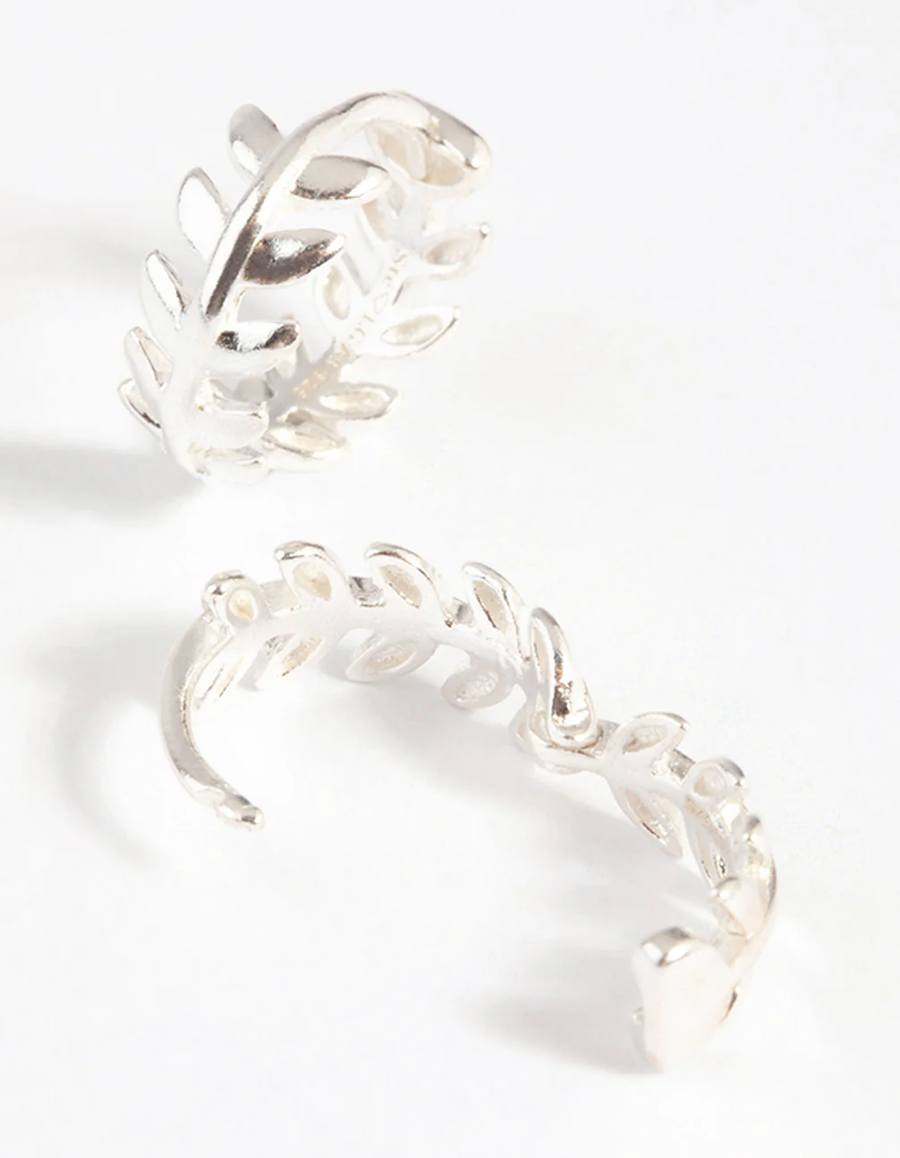 Sterling Silver Leaf Huggie Hoop Earrings - Image 6