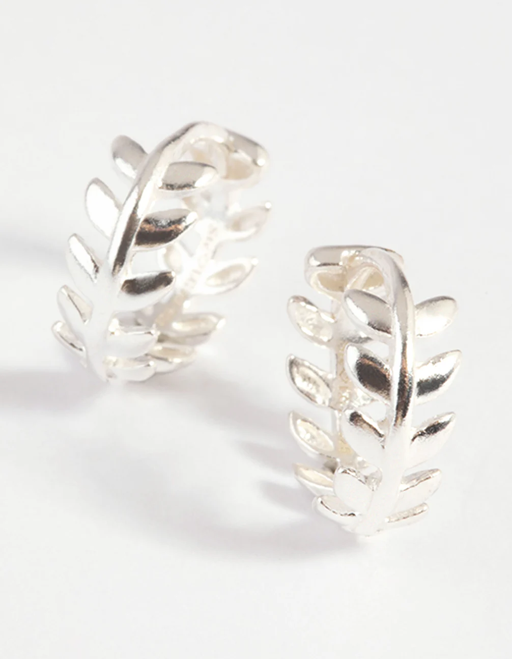 Sterling Silver Leaf Huggie Hoop Earrings - Image 7