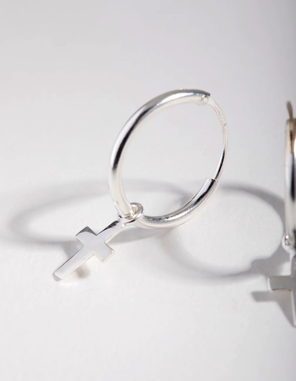 Silver Stud Mini Cross Hoop Earrings - Image 2