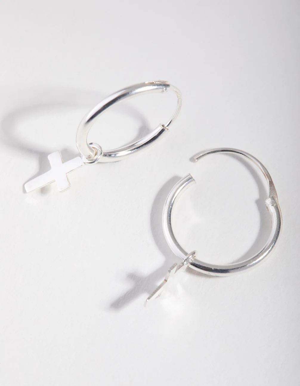 Silver Stud Mini Cross Hoop Earrings - Image 3