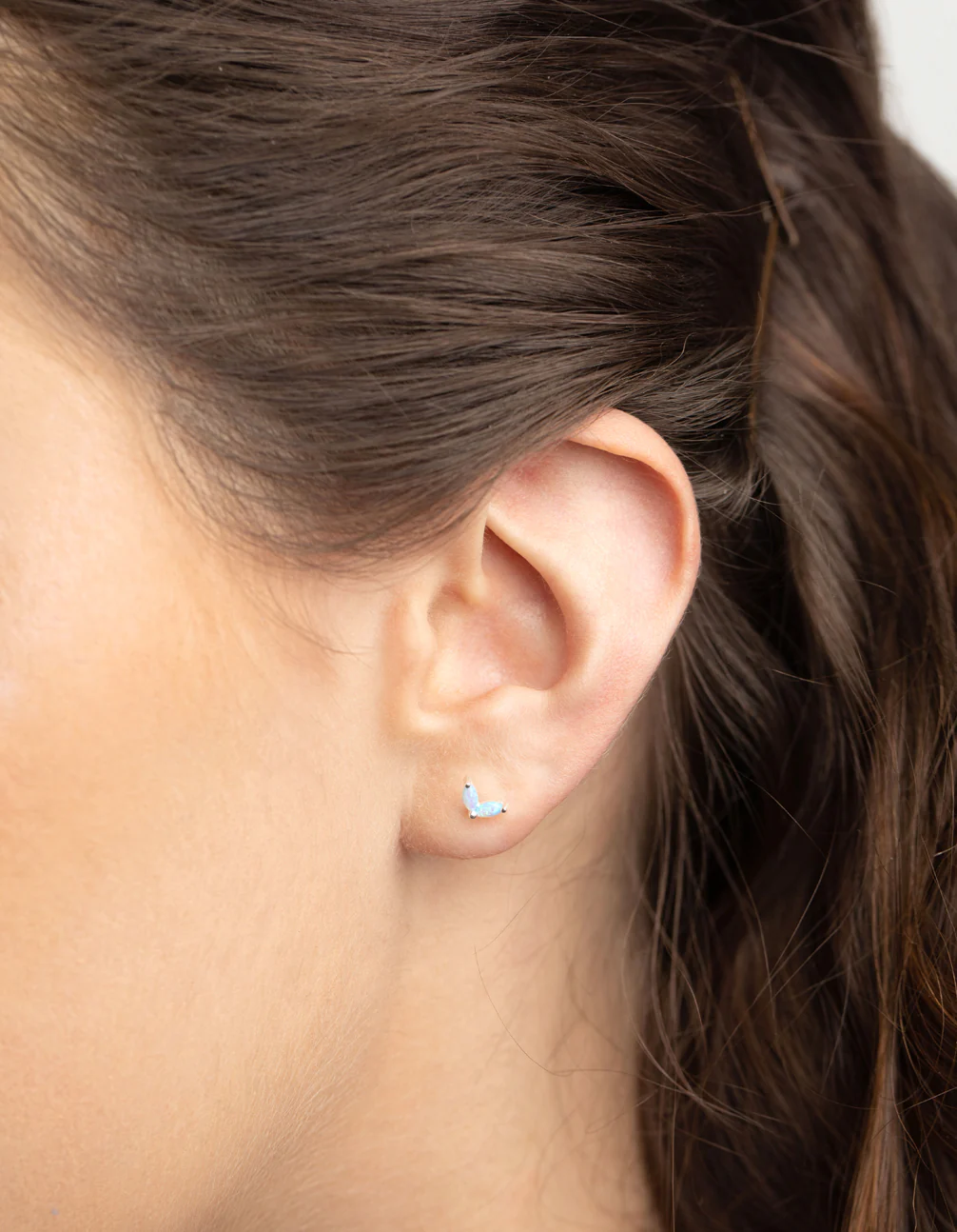 Sterling Silver Opal Dolphin Tail Stud Earrings - Image 2