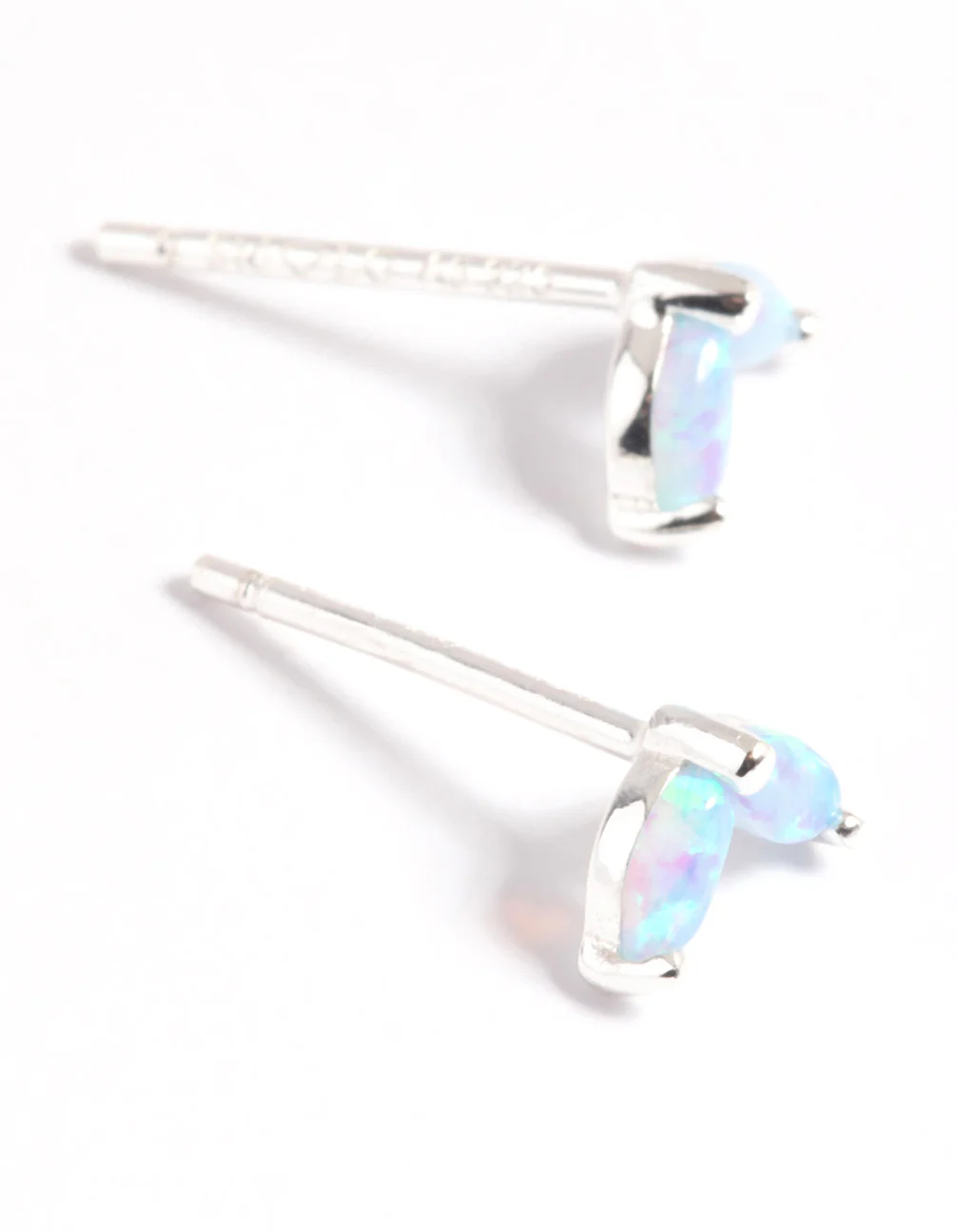Sterling Silver Opal Dolphin Tail Stud Earrings - Image 3