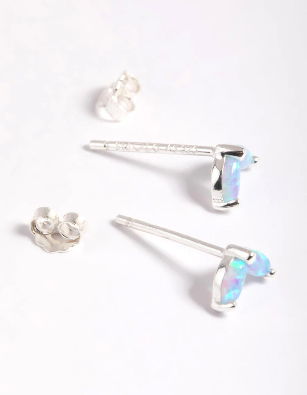 Sterling Silver Opal Dolphin Tail Stud Earrings - Image 4