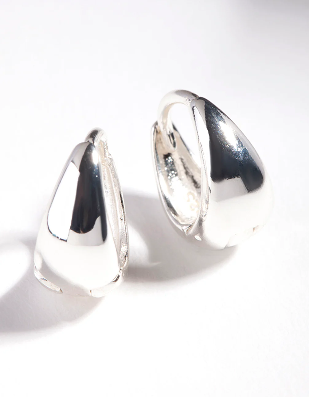 Sterling Silver Oval Chunky Huggie Earrings - Image 2