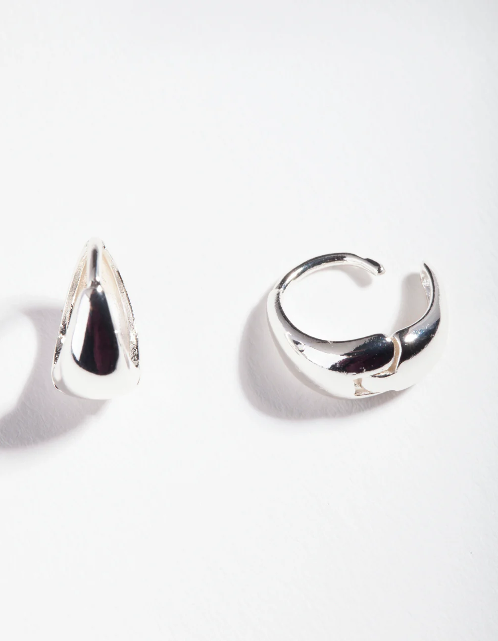 Sterling Silver Oval Chunky Huggie Earrings - Image 3