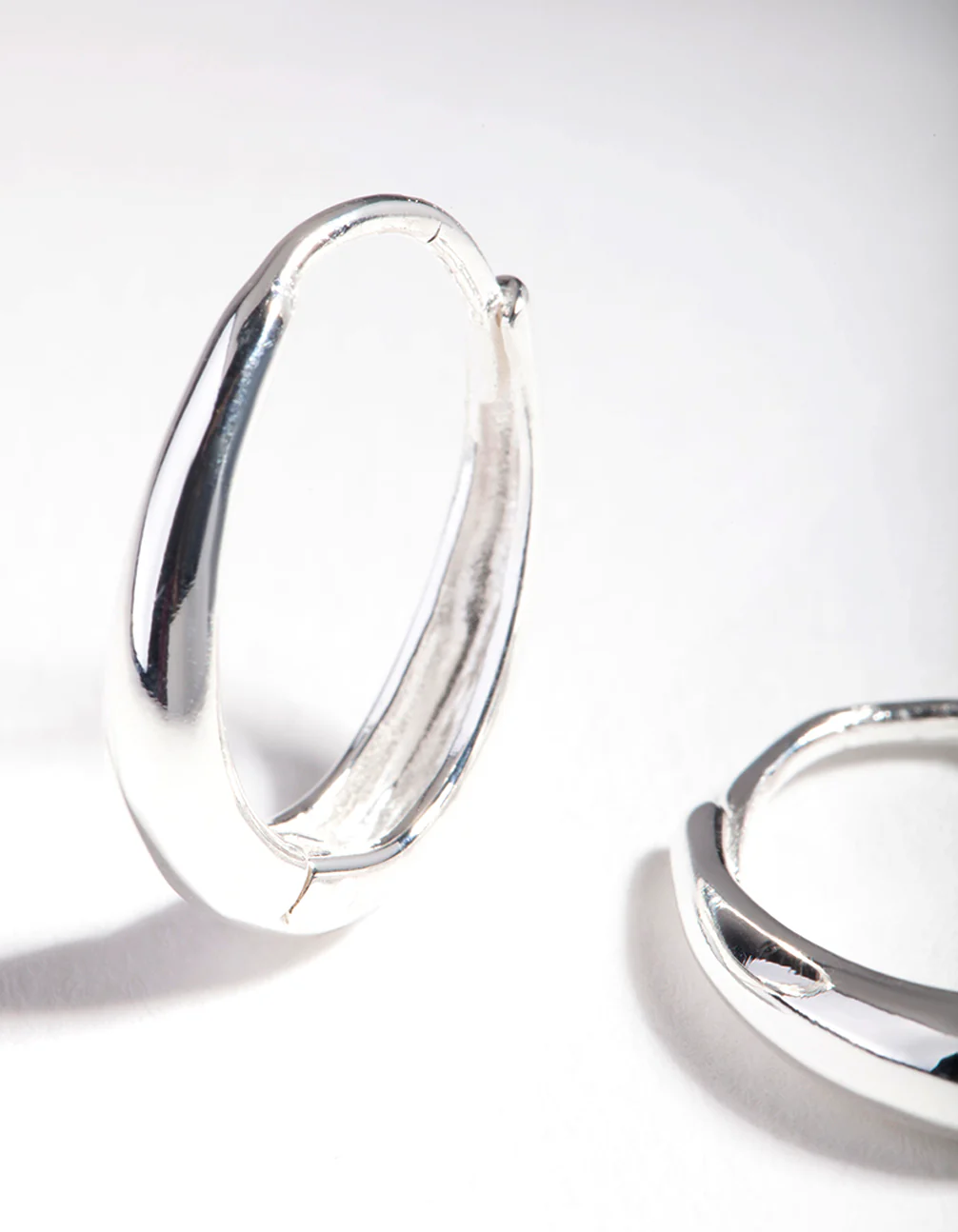Sterling Silver Oval Drop Huggie Earrings - Image 2