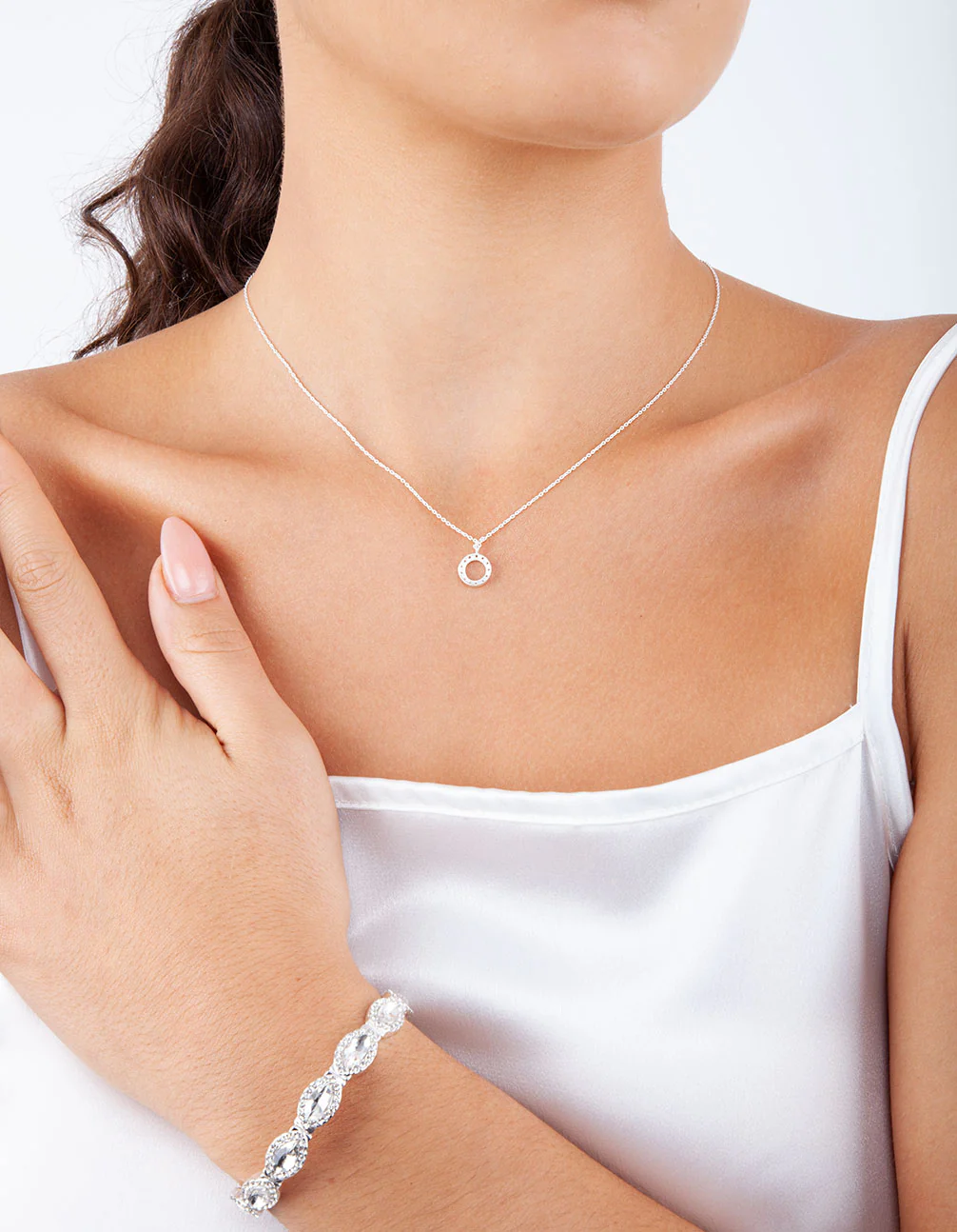 Sterling Silver Circle Diamante Pendant Necklace - Image 2