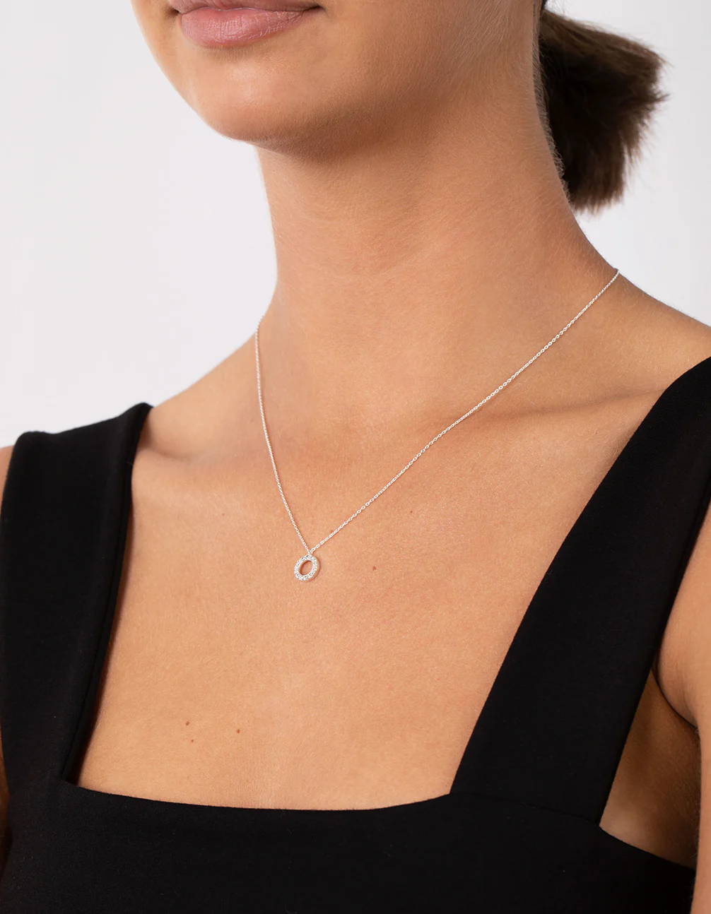 Sterling Silver Circle Diamante Pendant Necklace - Image 3