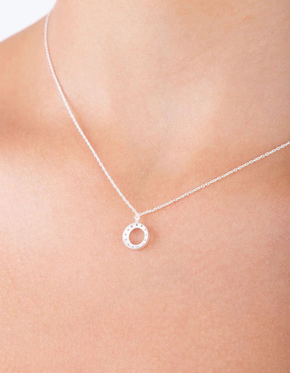 Sterling Silver Circle Diamante Pendant Necklace - Image 4