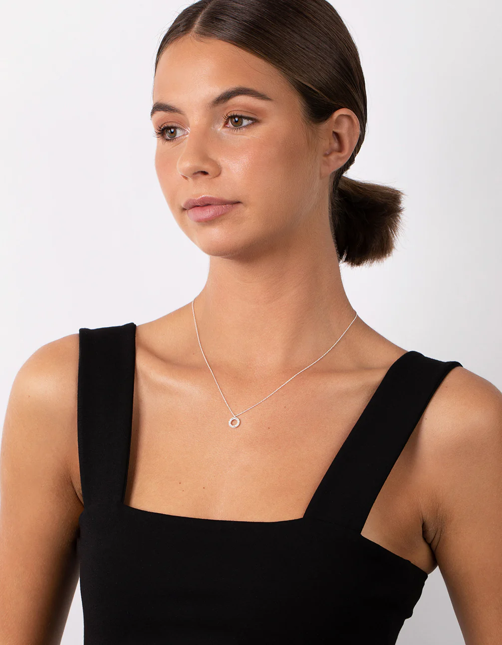 Sterling Silver Circle Diamante Pendant Necklace - Image 5