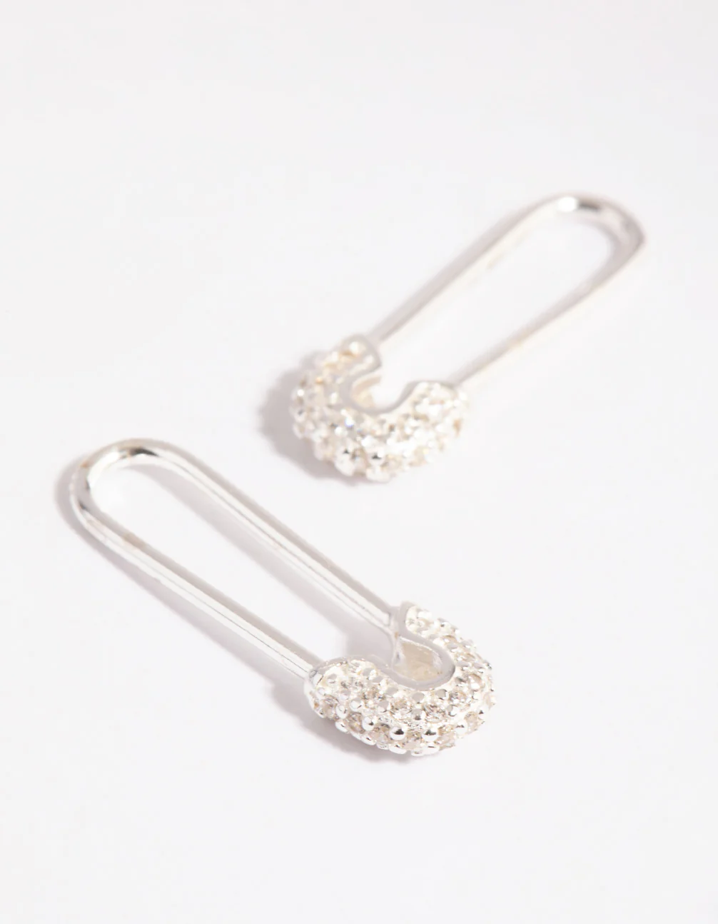 Sterling Silver Pave Safety Pin Earrings - Image 2