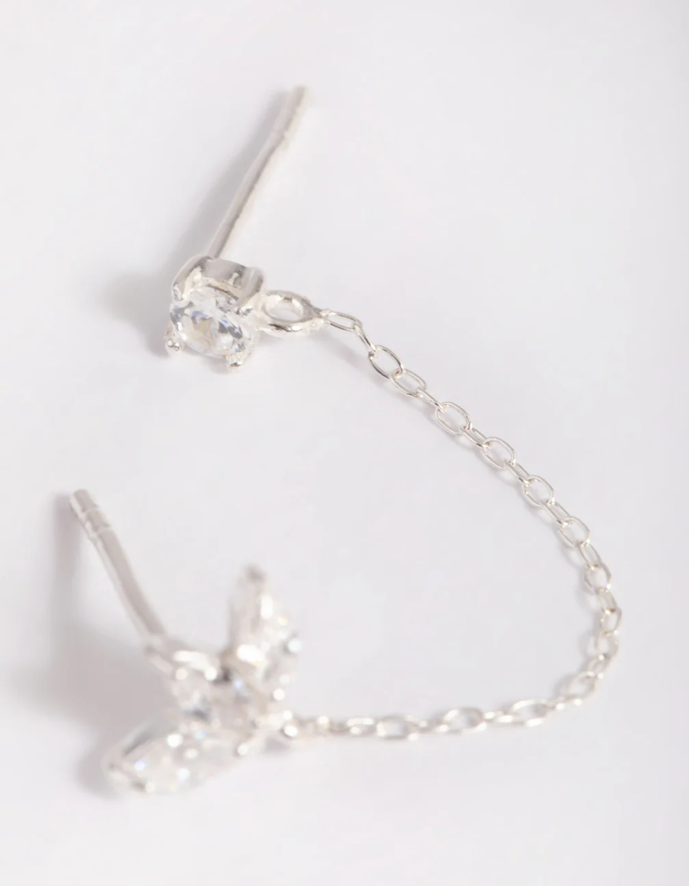 Sterling Silver Petal Chain Stud Earrings - Image 2