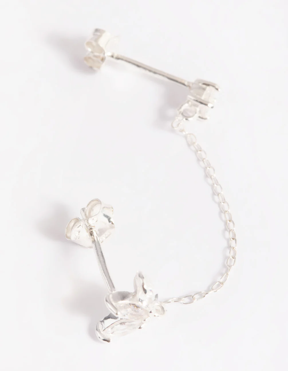 Sterling Silver Petal Chain Stud Earrings - Image 3