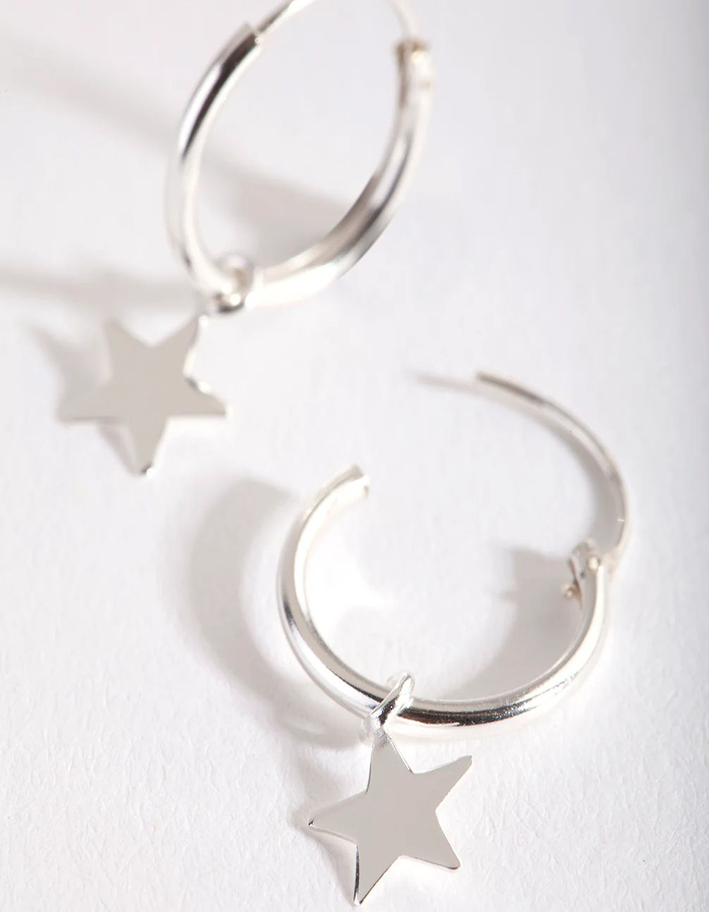 Sterling Silver Plain Star Dangle Hoop Earrings - Image 2
