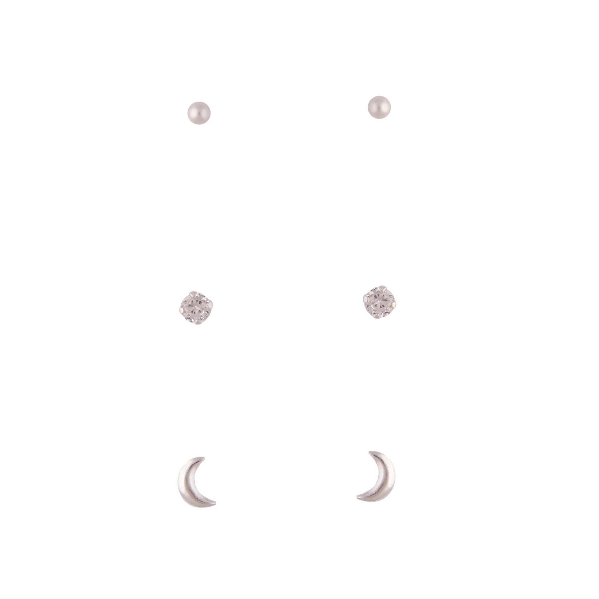 Sterling Silver Diamante Moon Earrings Trio - Image 2
