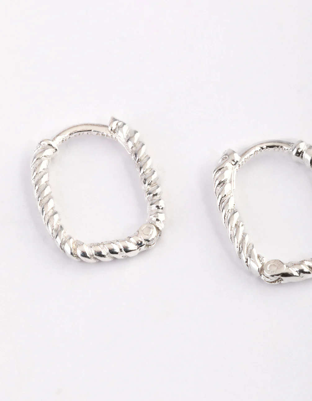 Sterling Silver Rectangle Rope Hoop Earrings - Image 2