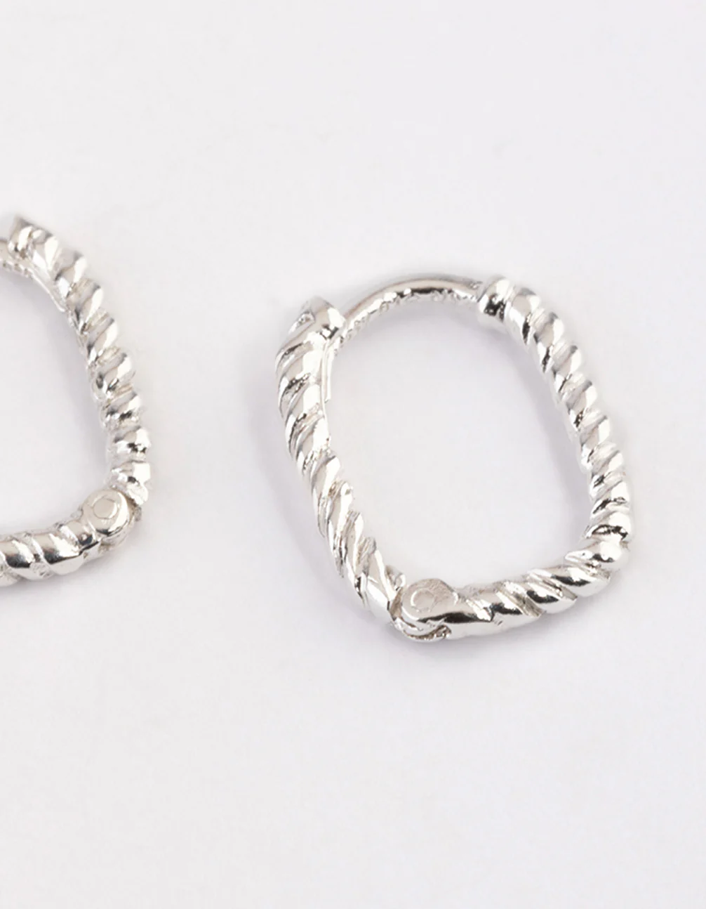 Sterling Silver Rectangle Rope Hoop Earrings - Image 3