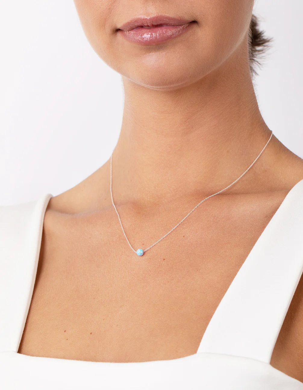 Sterling Silver Opalised Blue Bead Necklace - Image 2