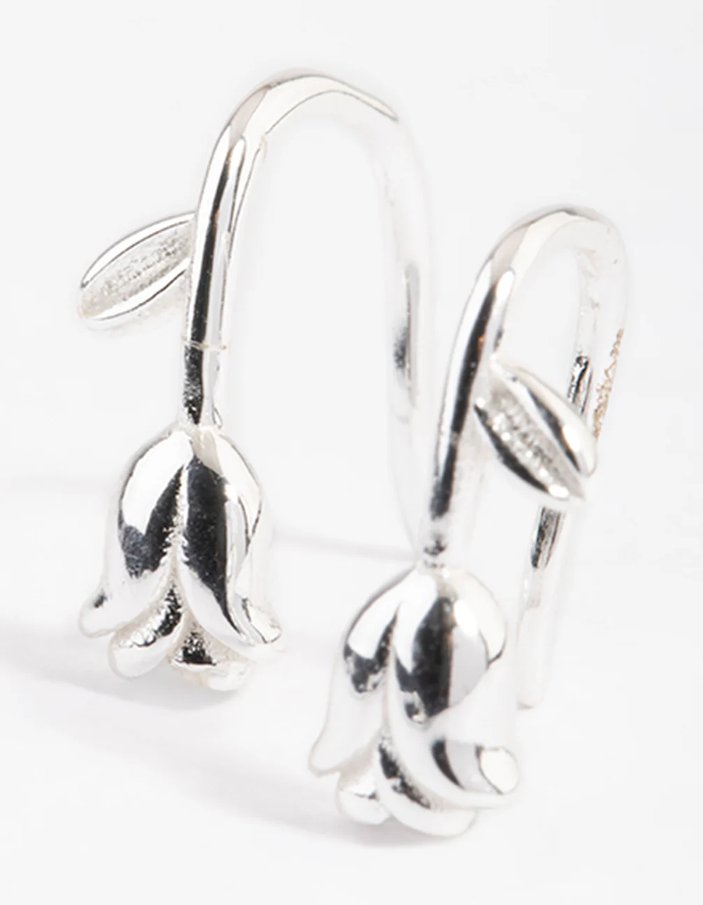 Sterling Silver Rose Drop Hoop Earrings - Image 2
