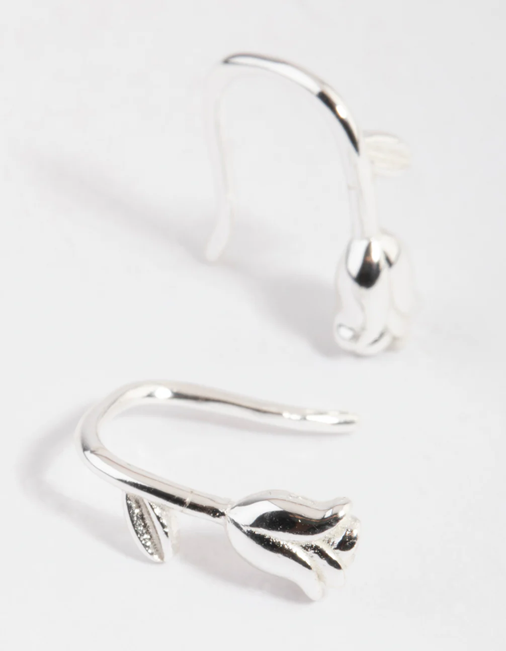 Sterling Silver Rose Drop Hoop Earrings - Image 3