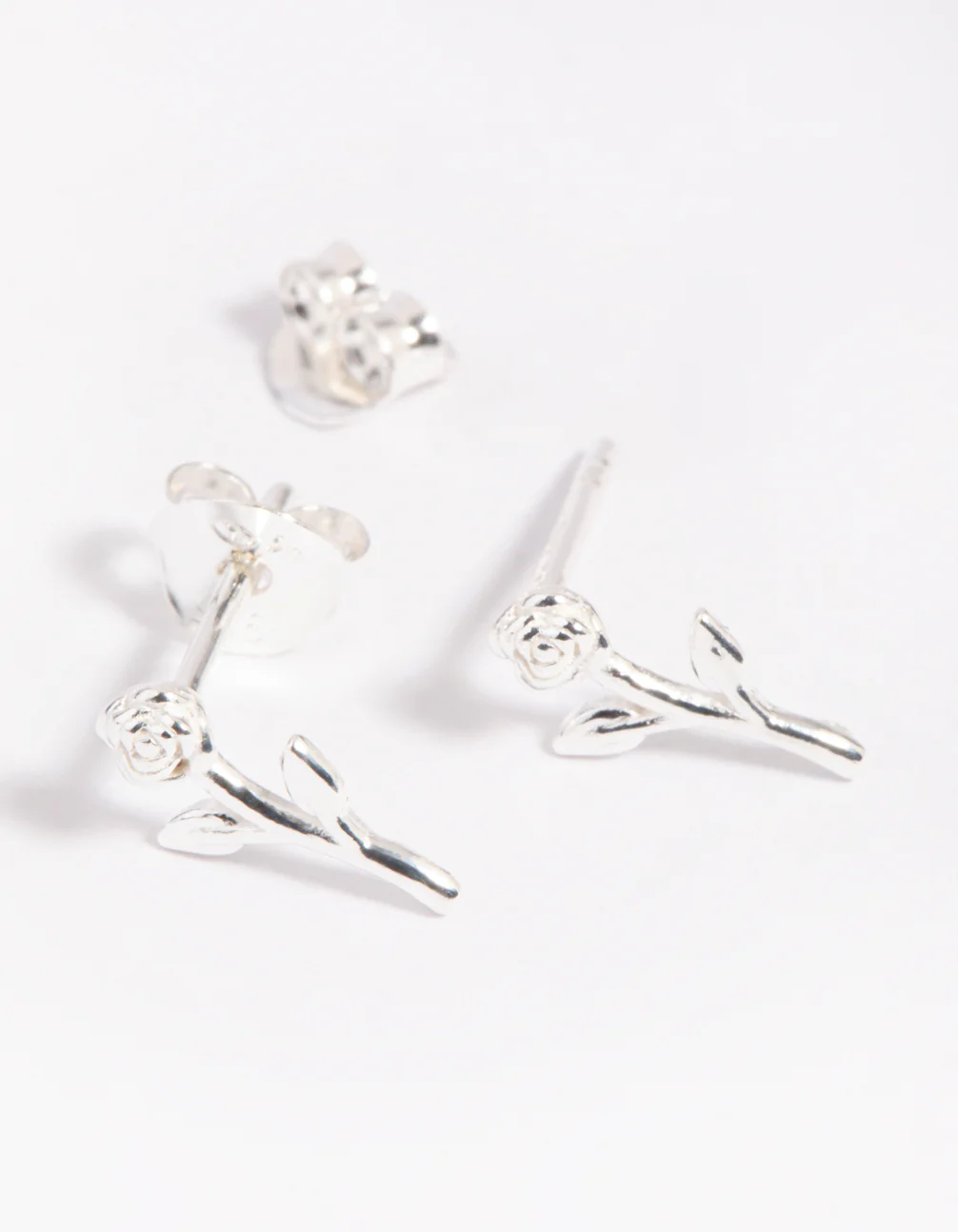 Sterling Silver Rose Stud Earrings - Image 2