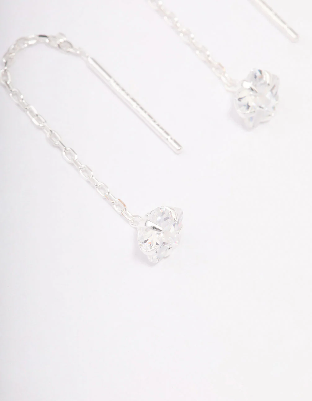 Sterling Silver Round Cubic Zirconia Thread Through Earrings - Image 2