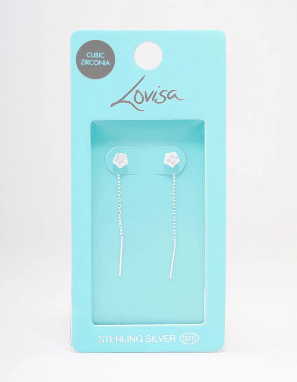 Sterling Silver Round Cubic Zirconia Thread Through Earrings - Image 3