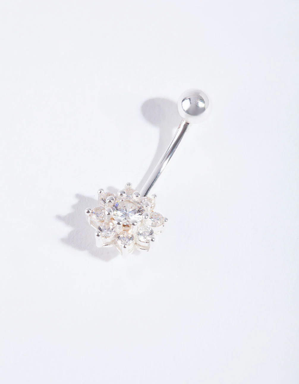 Sterling Silver Cubic Zirconia Floral Belly Bar - Image 2